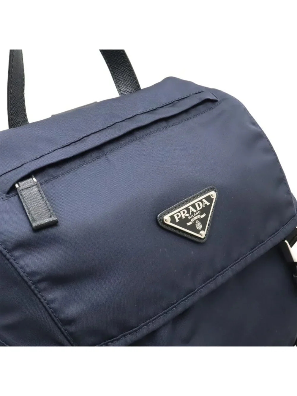 Prada Backpack Shoulder Bag Nylon Leather Blue Nero Black Silver